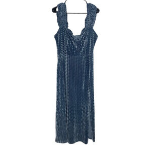 Cider Velvet Midi Dress XL Blue‎ Stretch Textured Ruffle Y2K Sweetheart Party